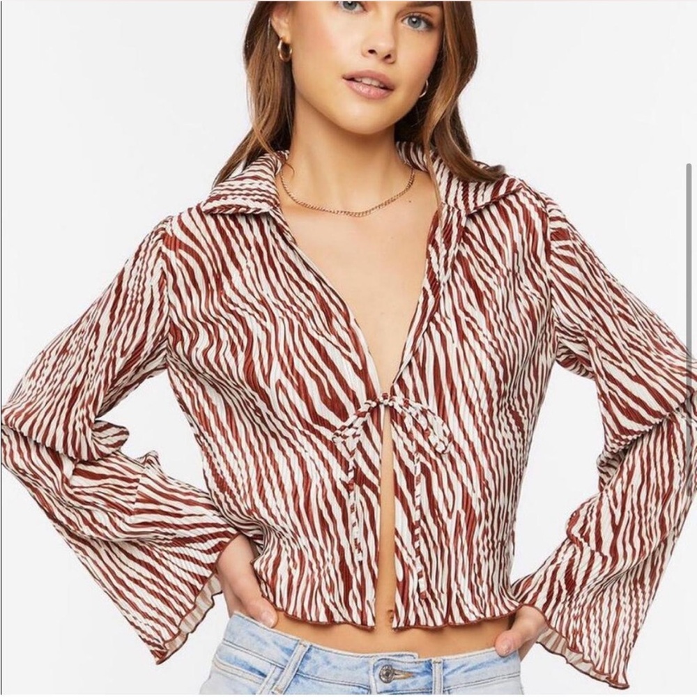 Zebra Print Tie-Front Blouse